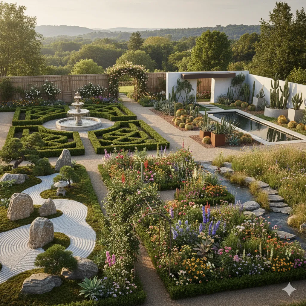 Beautiful garden design showcasing different styles